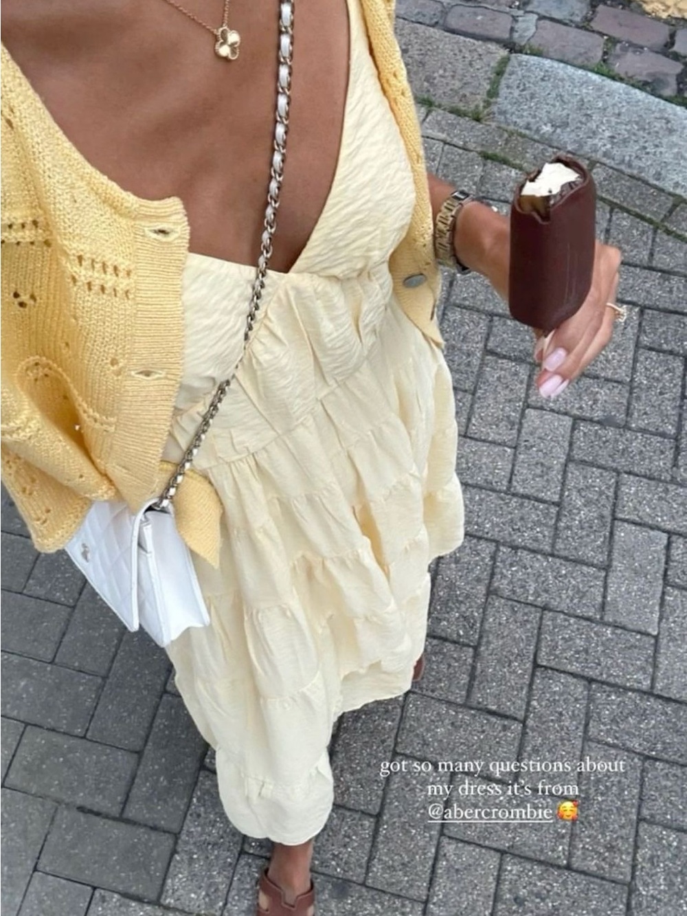 Abercrombie & Fitch Yellow Pleated Tiered Maxi Sundress